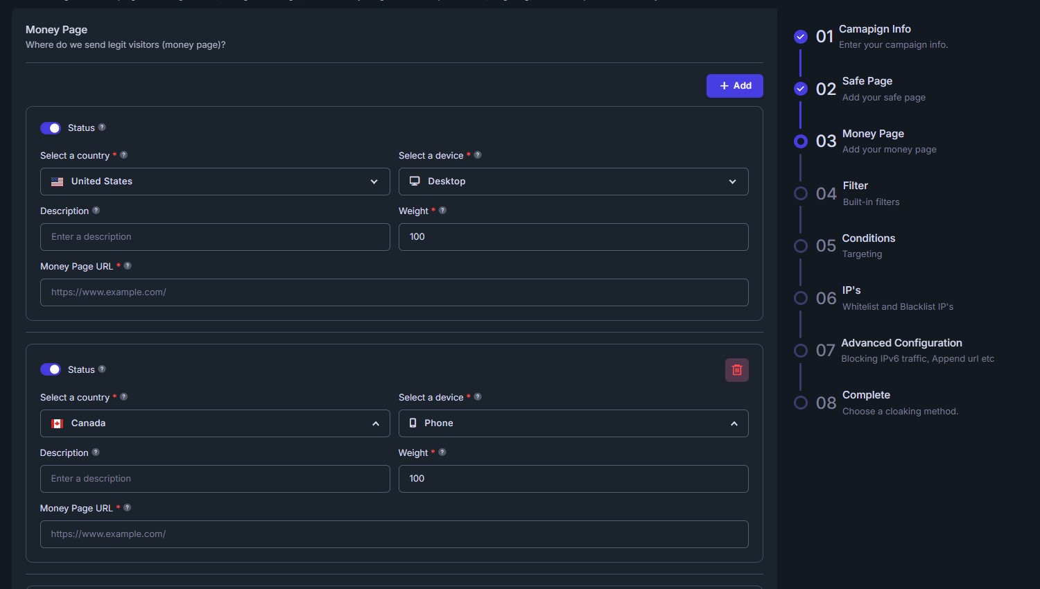 Multiple Money Pages
